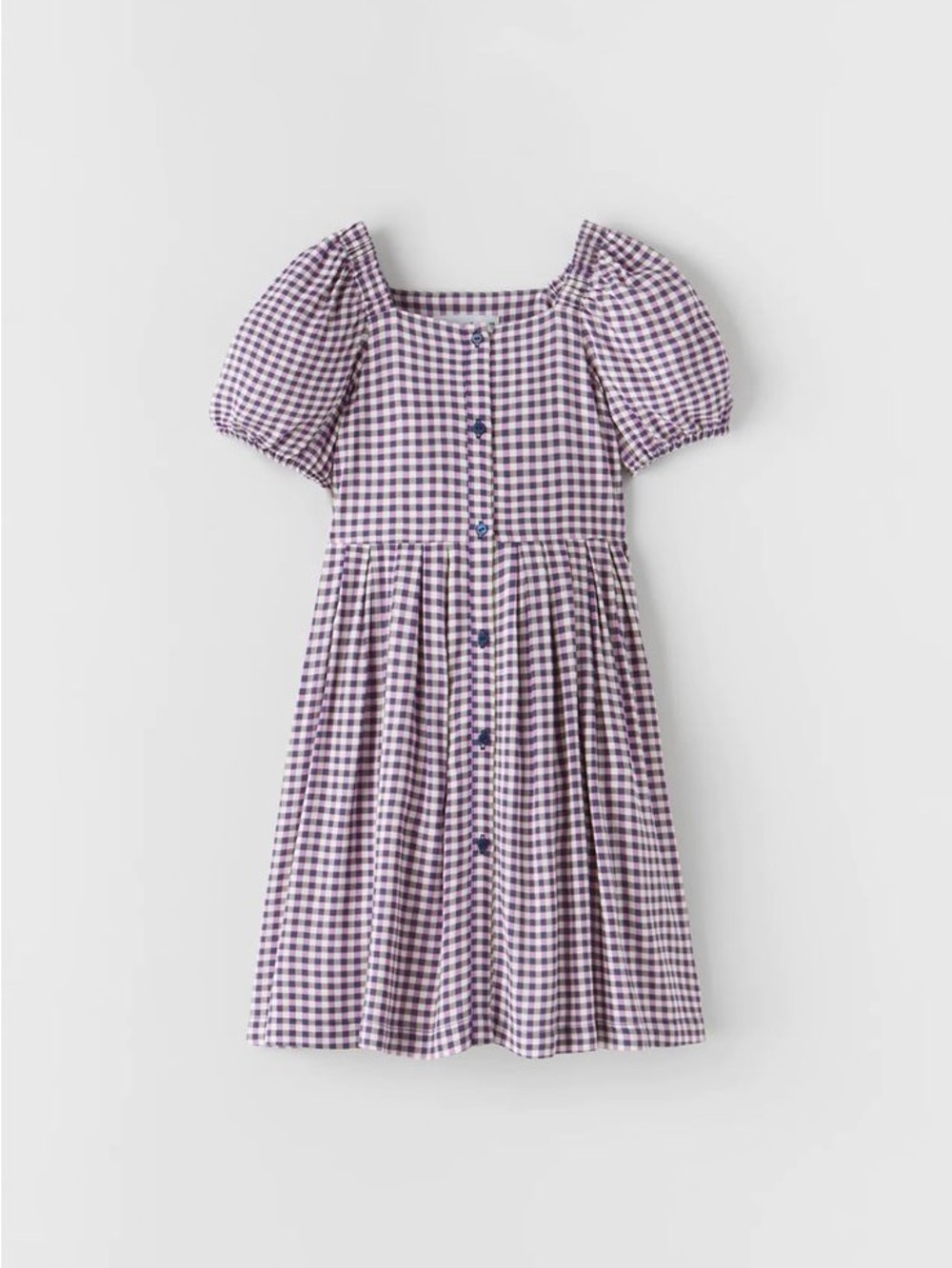 Zara Lilac Gingham Puff-Sleeve Kids Dress